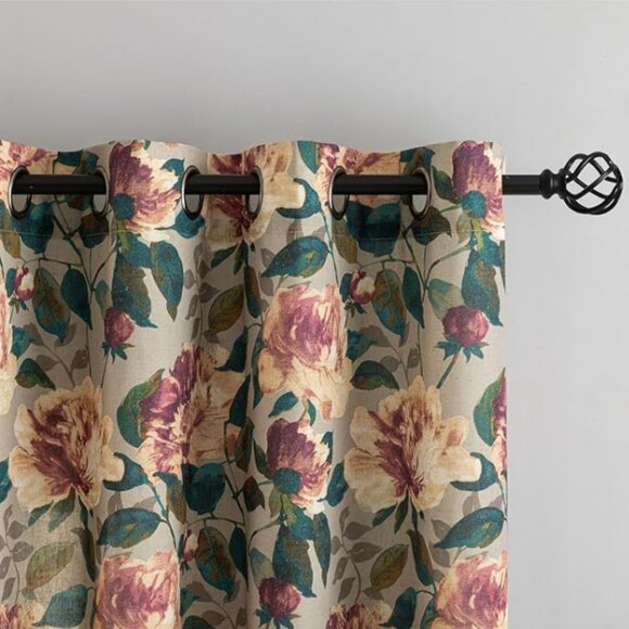 Roses Pink Vintage Floral Curtains - Picture 3 of 5